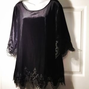 Guillaume Stretch Velvet Boatneck Top with Lace Applique